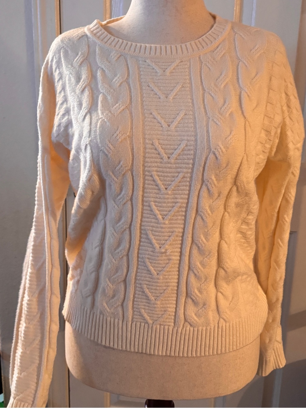 Cyrus Cream Cable-Knit Crewneck Sweater